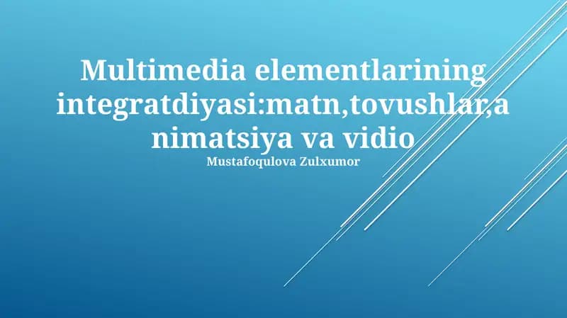Multimedia elementlarining integratdiyasi:matn,tovushlar,animatsiya va vidio
