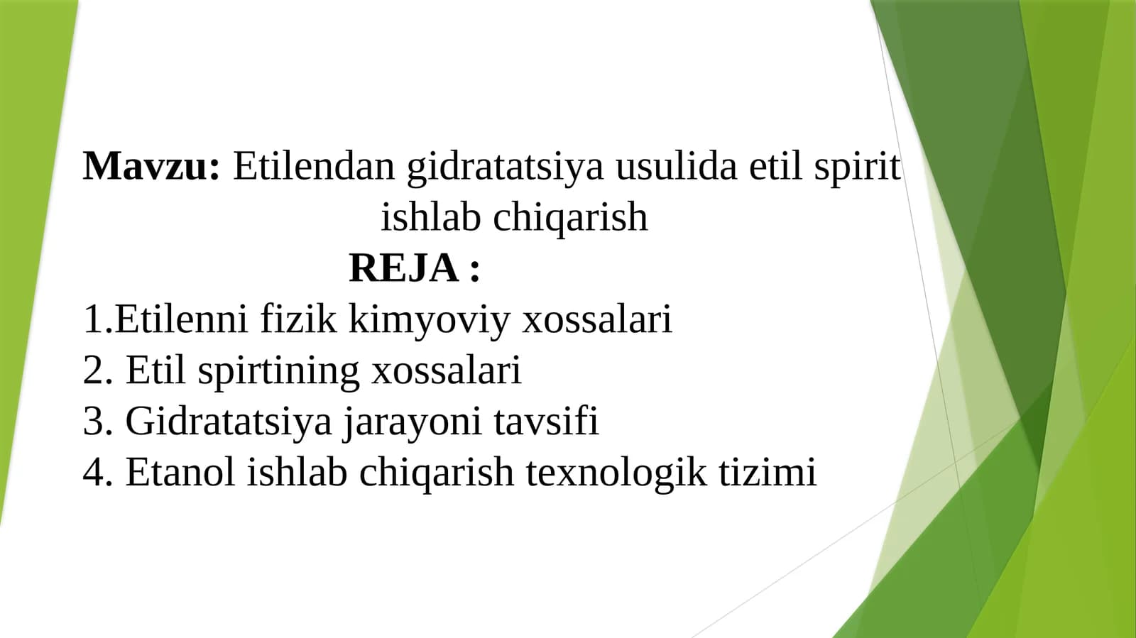 Etilendan gidratatsiya usulida etil spirit ishlab chiqarish