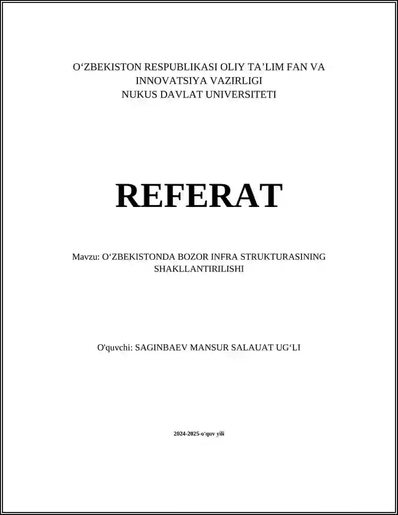 Bozor Infrastrukturasining Shakllantirilishi