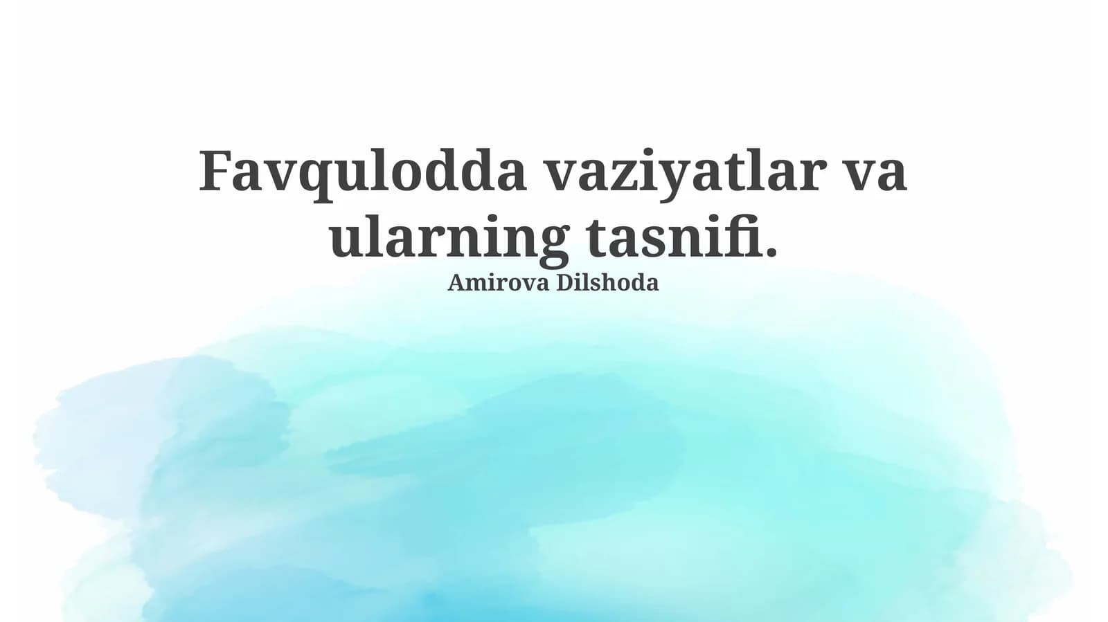 Favqulodda vaziyatlar va ularning tasnifi