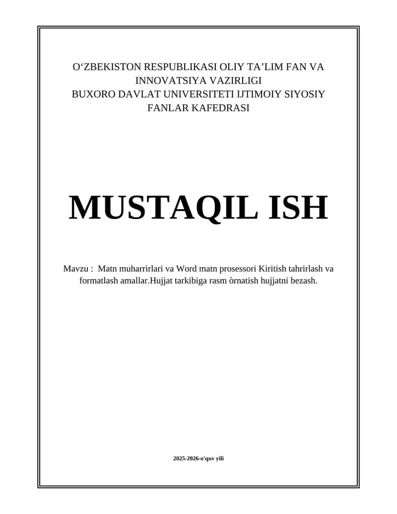 Matn muharrirlari va Word matn prosessori