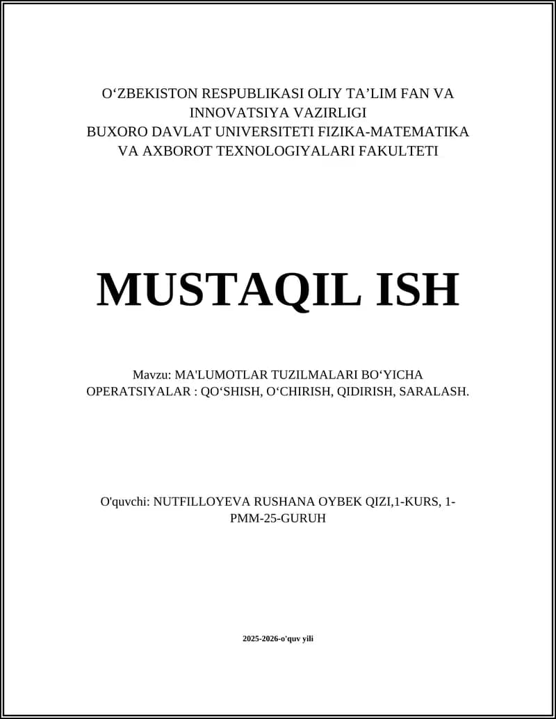 MA'LUMOTLAR TUZILMALARI BOʻYICHA OPERATSIYALAR