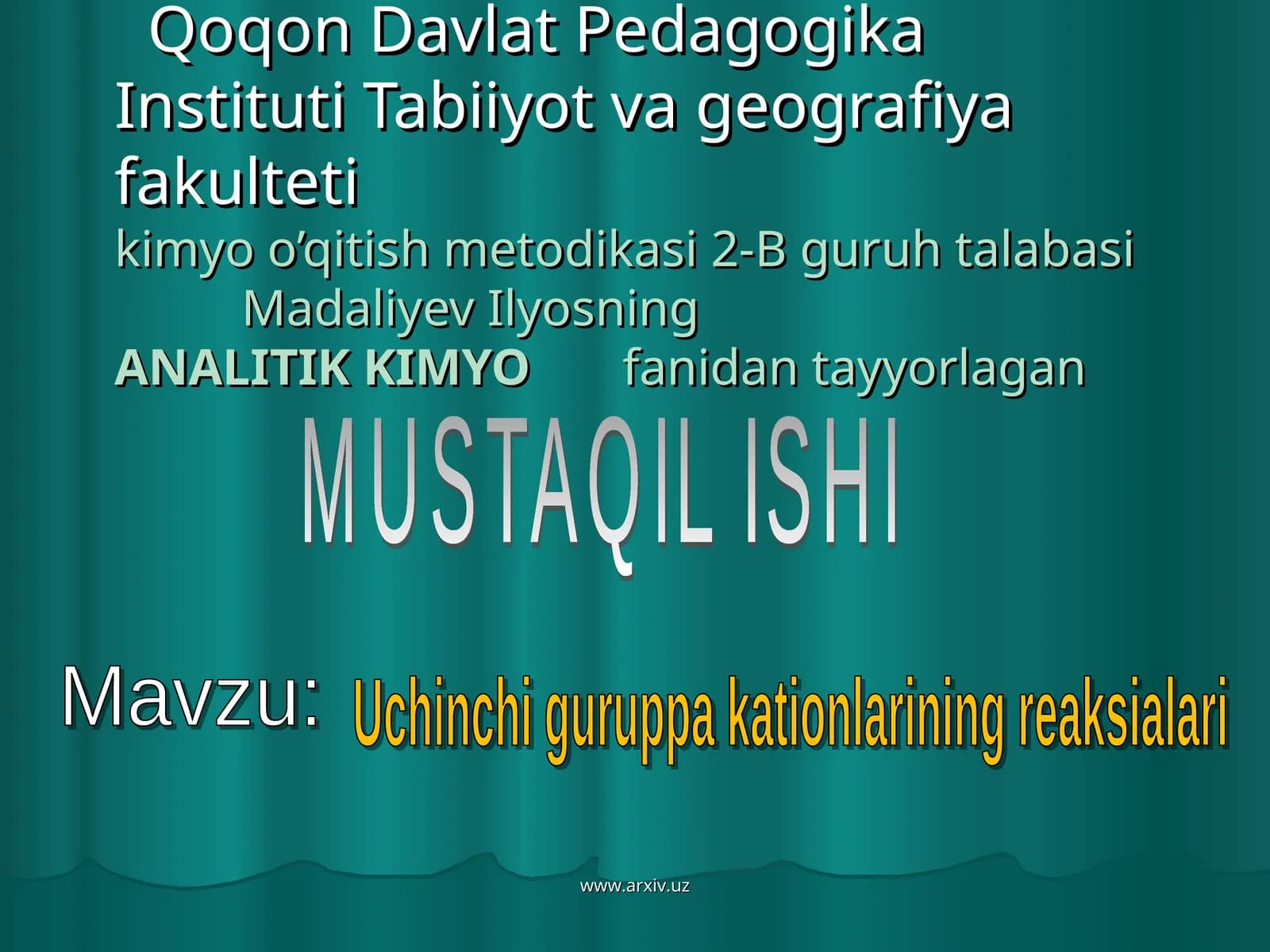 Kimyo o’qitish metodikasi 2-B