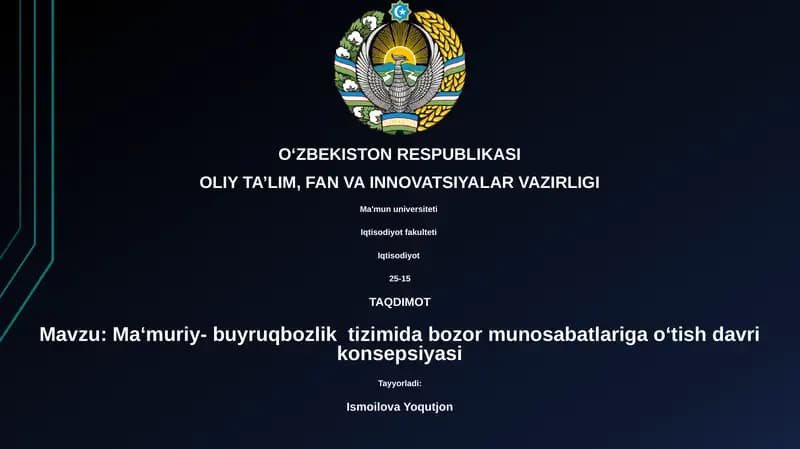 Ma‘muriy- buyruqbozlik tizimida bozor munosabatlariga o‘tish davri konsepsiyasi