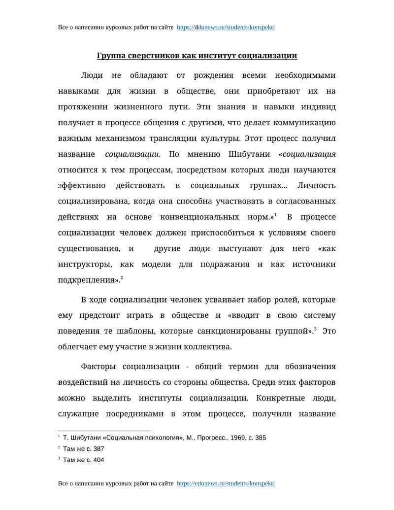 Группа сверстников как институт социализации