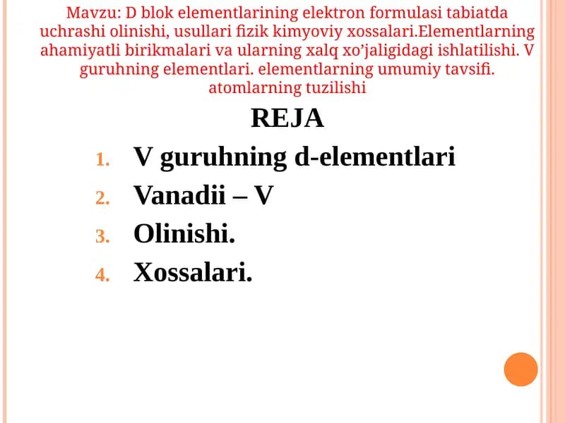 V guruhning d-elementlari
