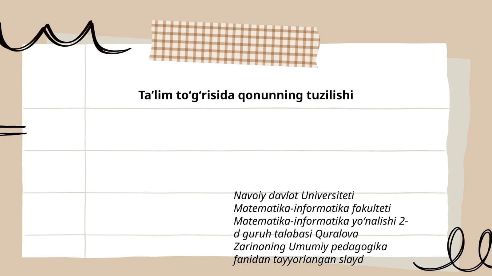Taʼlim toʻgʻrisida qonunning tuzilishi