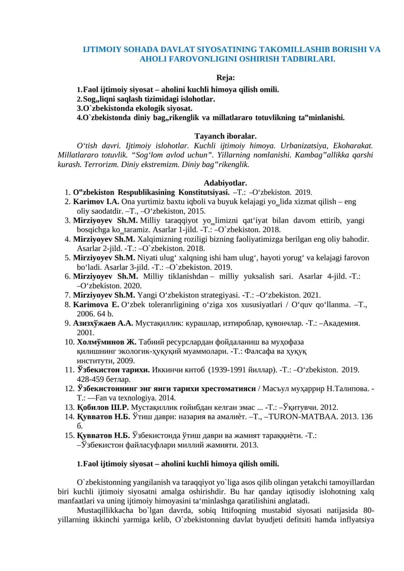 IJTIMOIY SOHADA DAVLAT SIYOSATINING TAKOMILLASHIB BORISHI VA AHOLI FAROVONLIGINI OSHIRISH TADBIRLARI