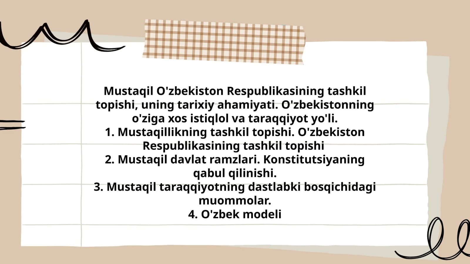 Mustaqil O'zbekiston Respublikasining tashkil topishi