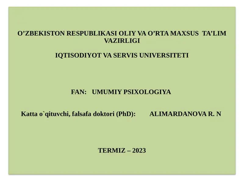 UMUMIY PSIXOLOGIYA FANIDAN TOPSHIRIQLARNI BAJARISH MEXANIZMLARI