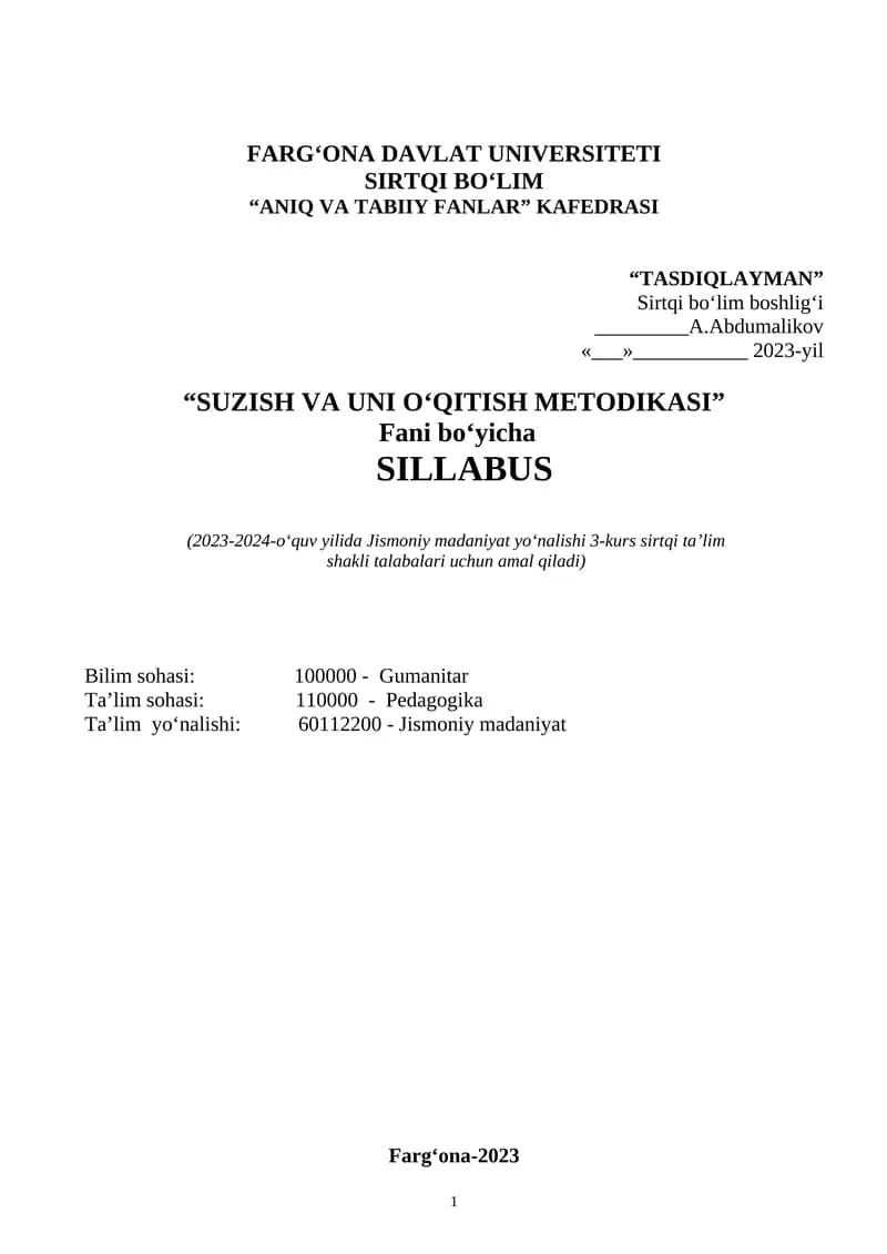 Suzish va uni o’qitish metodikasi