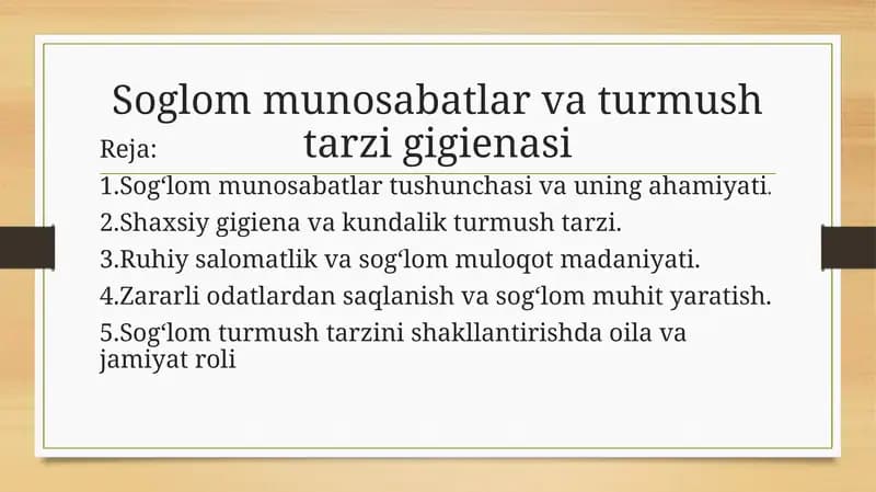 Soglommunosabatlar va turmush tarzigigienasi