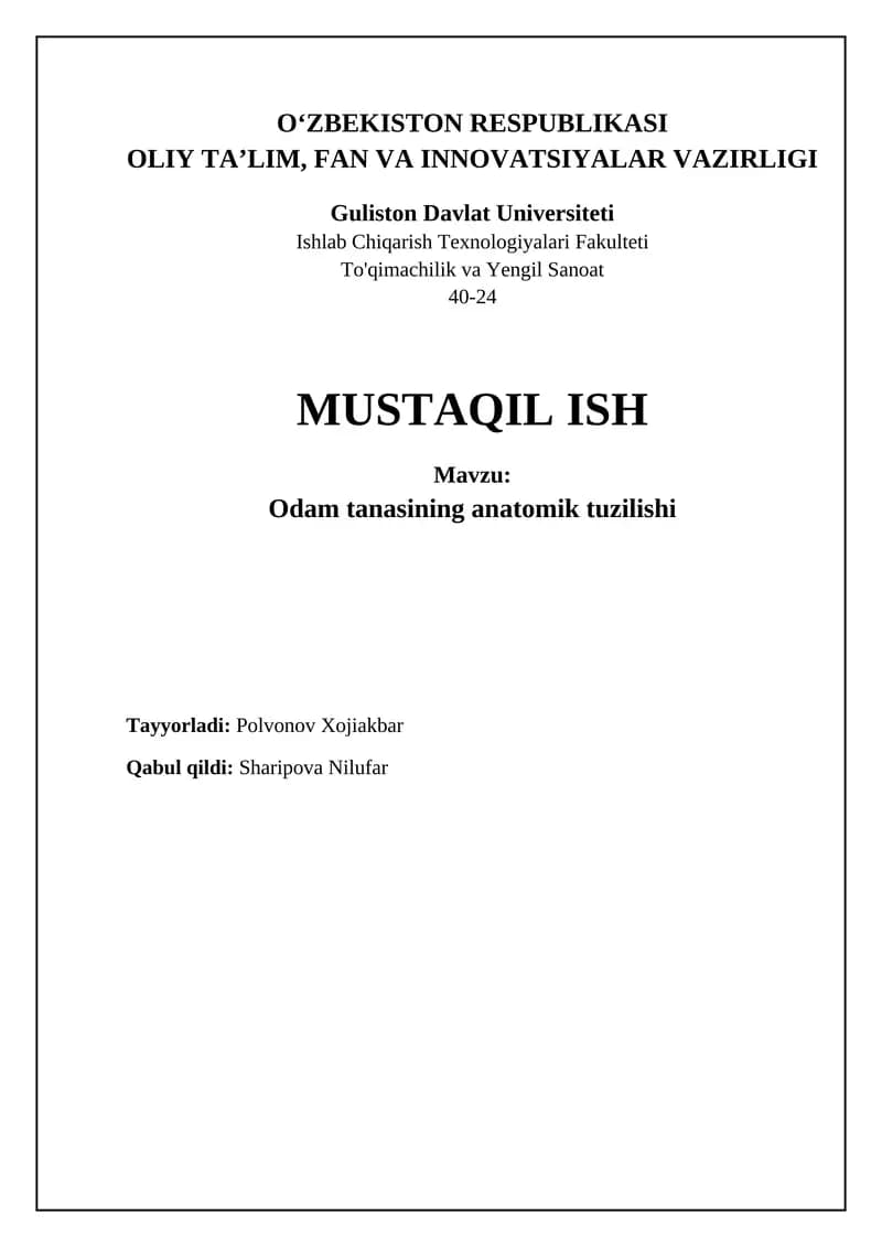 Odam tanasining anatomik tuzilishi