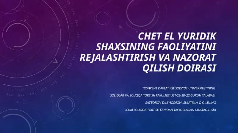 Chet el yuridik shaxsining faoliyatini rejalashtirish va nazorat qilish doirasi