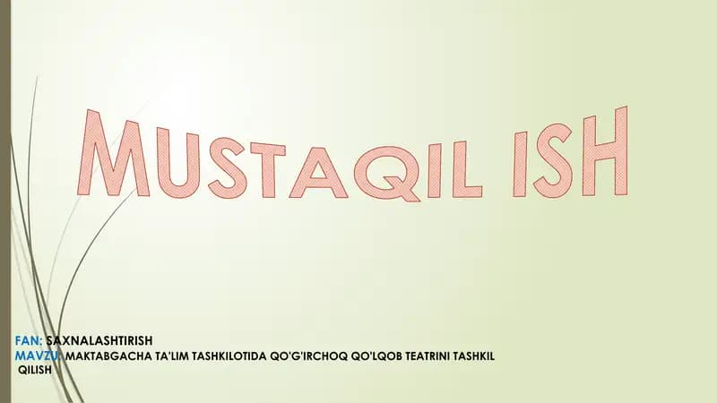 MAKTABGACHA TA'LIM TASHKILOTIDA QO'G'IRCHOQ QO'LQOB TEATRINI TASHKIL 	  QILISH
