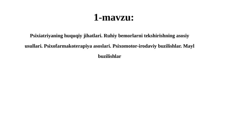 Psixiatriya fanining asosiy tushunchalari