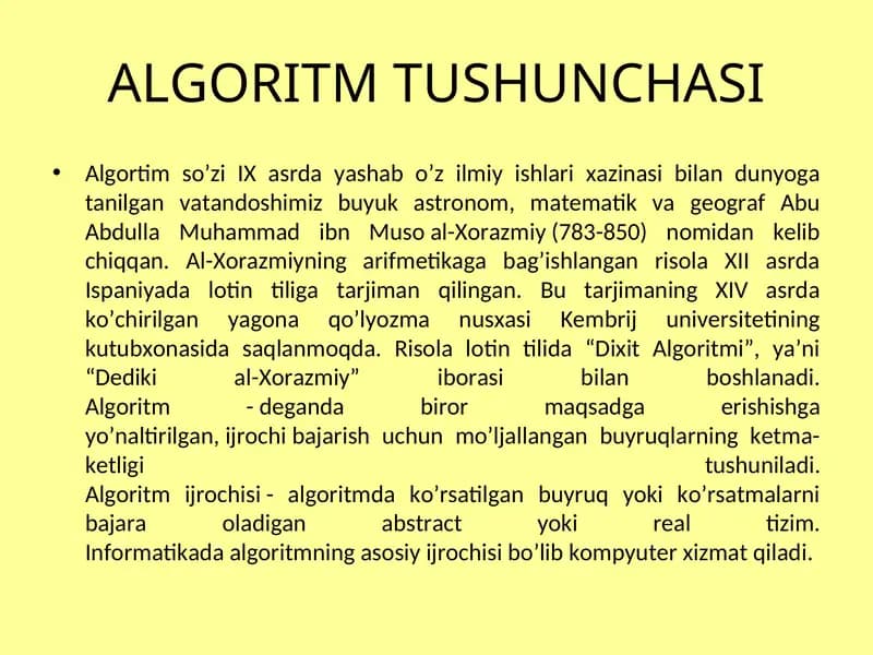 ALGORITM TUSHUNCHASI