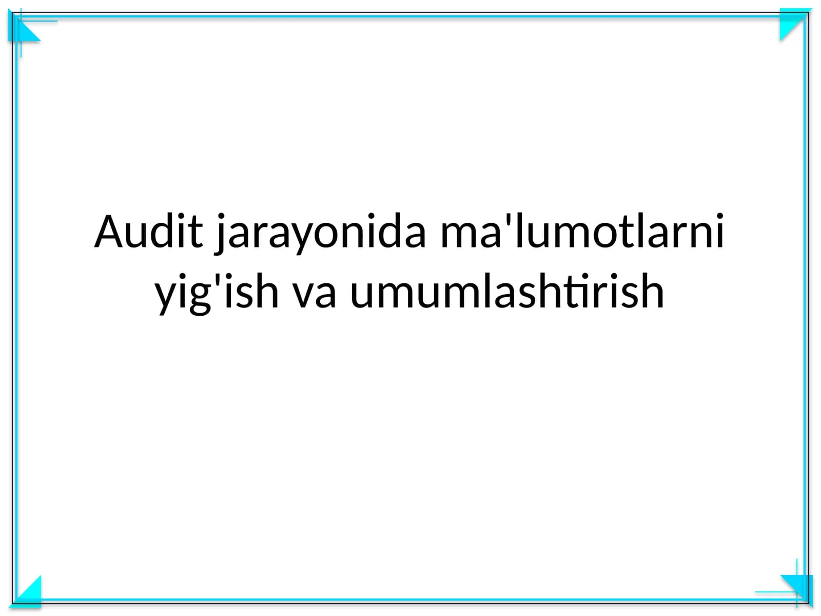 Audit jarayonida ma'lumotlarni yig'ish va umumlashtirish
