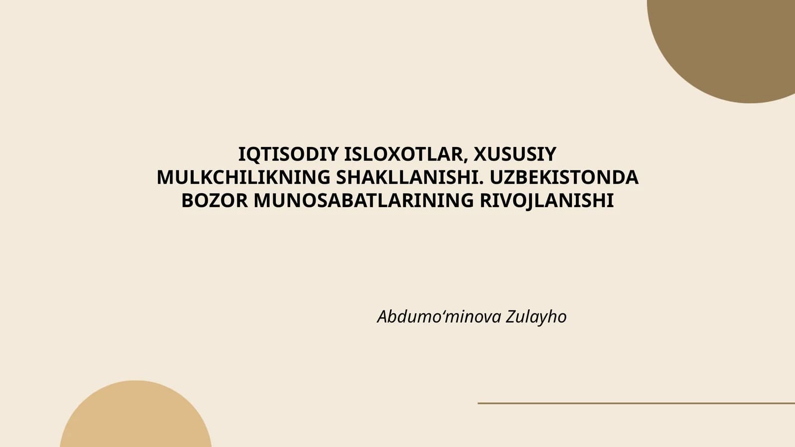 IQTISODIY ISLOXOTLAR, XUSUSIY MULKCHILIKNING SHAKLLANISHI. UZBEKISTONDA BOZOR MUNOSABATLARINING RIVOJLANISHI