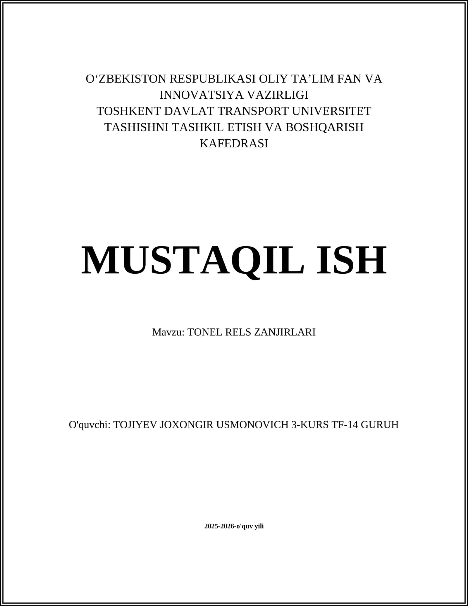 TONEL RELS ZANJIRLARI