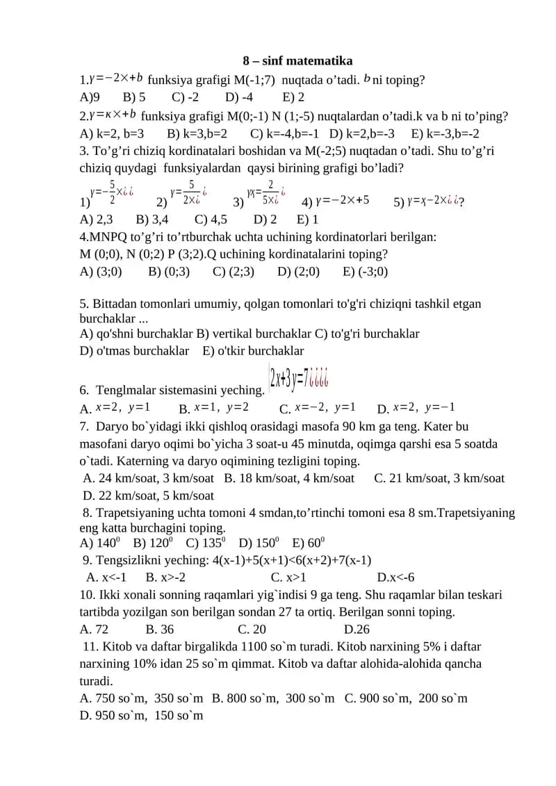 8 – sinf matematika