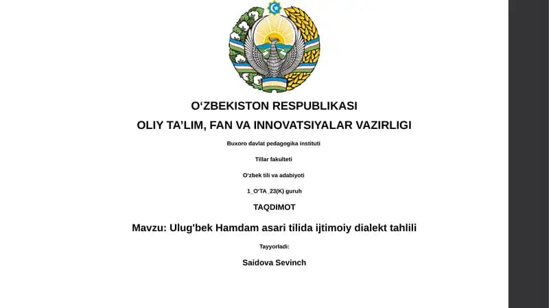 Ulug'bek Hamdam asari tilida ijtimoiy dialekt tahlili
