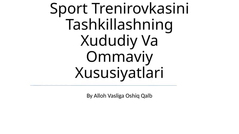 Sport Trenirovkasini Tashkillashning Xududiy Va Ommaviy Xususiyatlari