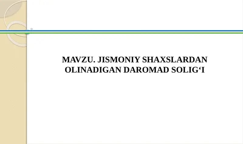 Jismoniy Shaxslardan Olinadigan Daromad Solig'i