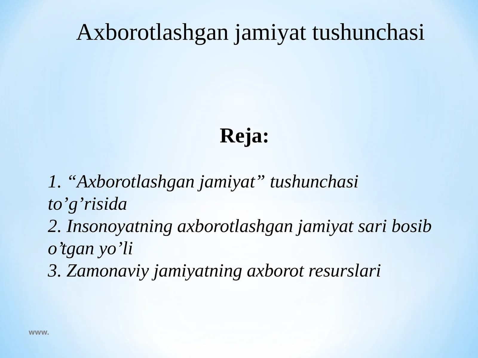 Axborotlashgan jamiyat tushunchasi