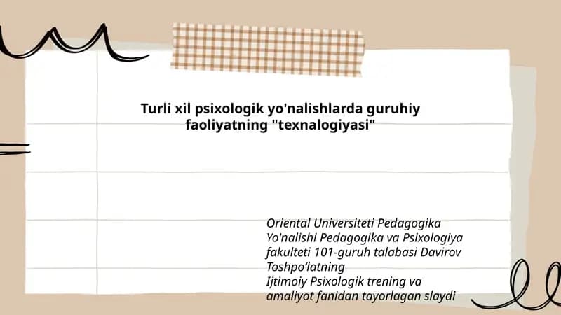 Ijtimoiy Psixologik trening va amaliyot fanidan tayorlagan slayd