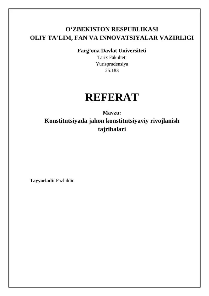 Konstitutsiyada jahon konstitutsiyaviy rivojlanish tajribalari