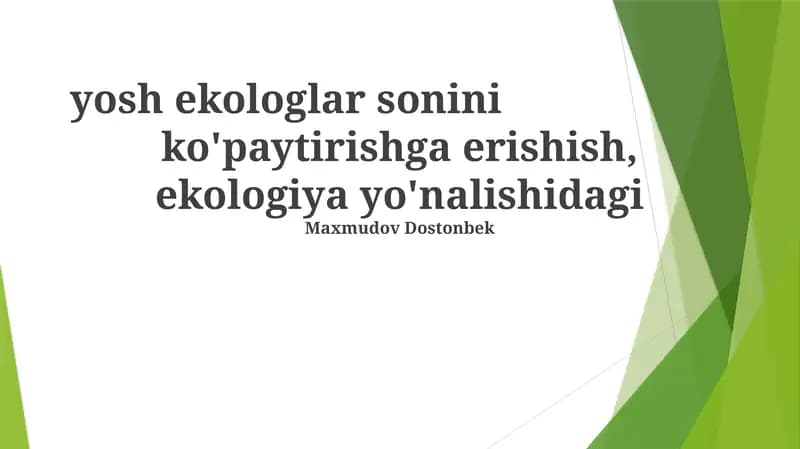 Ekologiya sohasiga yoshlarni jalb qilish strategiyasi