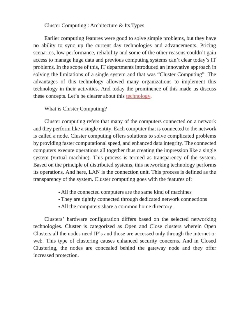 Cluster Computing: Architecture & Its Types