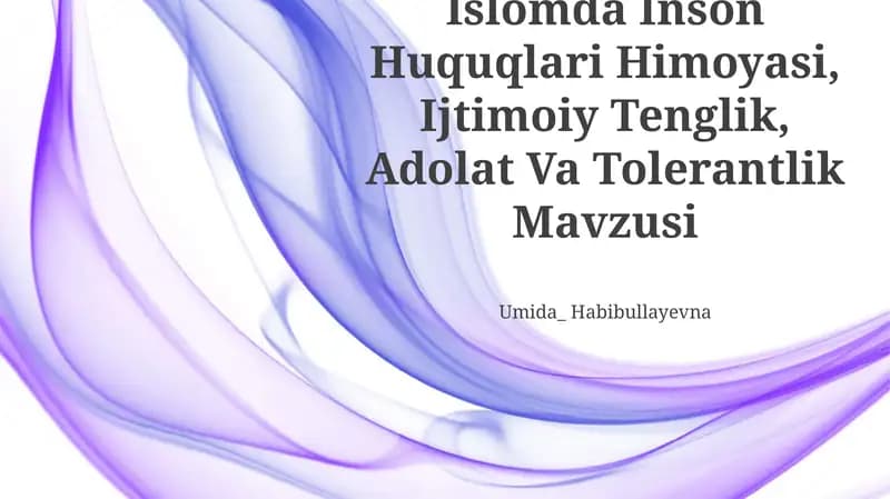 Islomda Inson Huquqlari Himoyasi, Ijtimoiy Tenglik, Adolat Va Tolerantlik Mavzusi