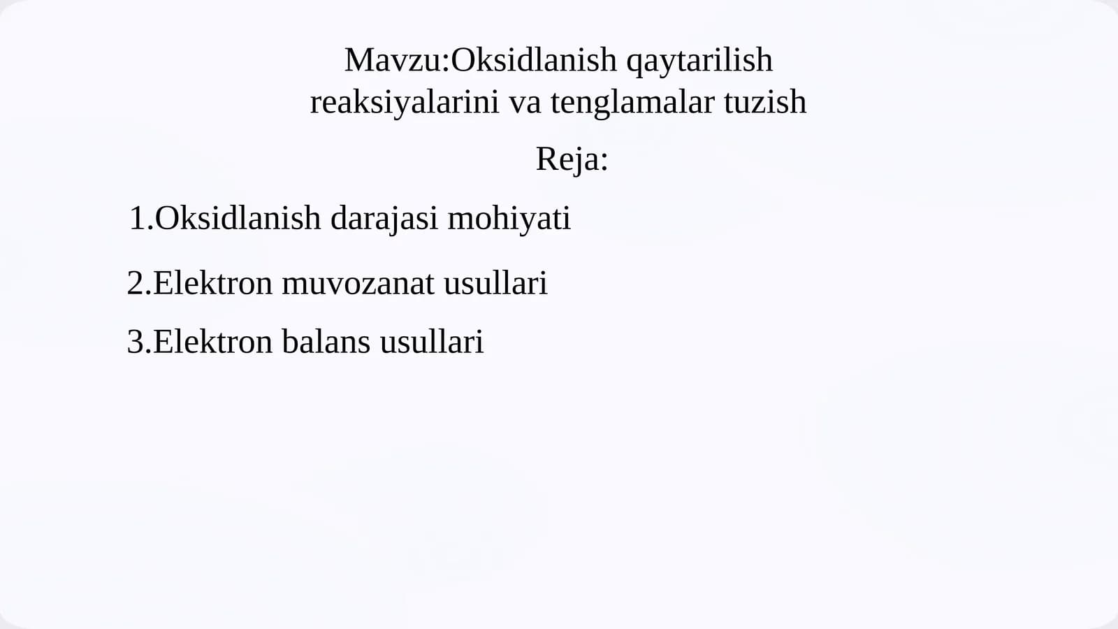 Oksidlanish qaytarilish reaksiyalari va tuzish