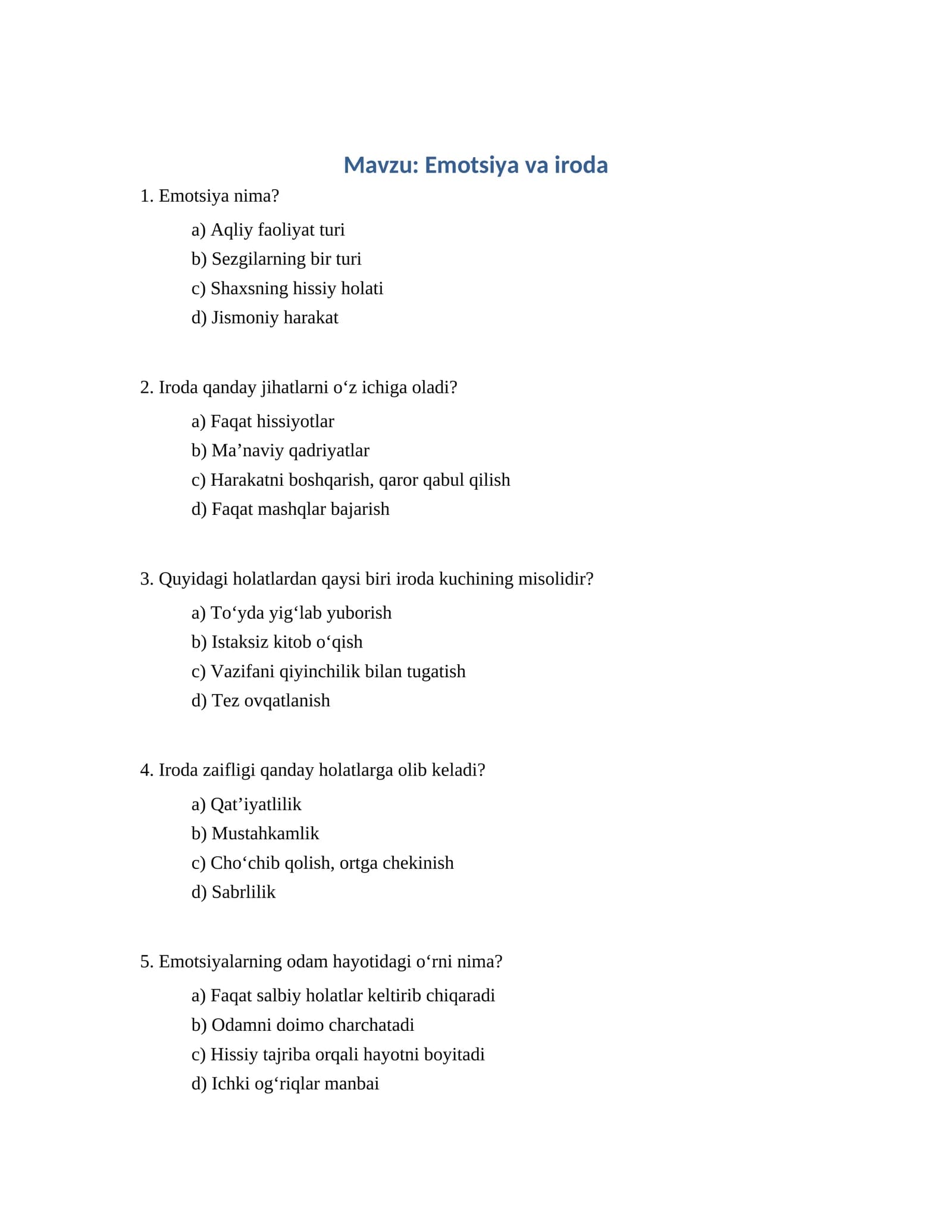 Emotsiya va iroda