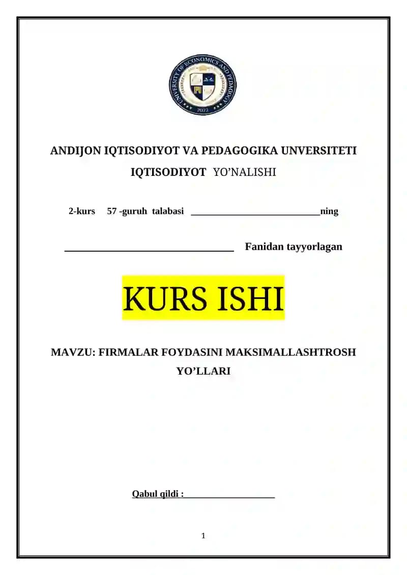 FIRMALAR FOYDASINI MAKSIMALLASHTROSH YO’LLARI