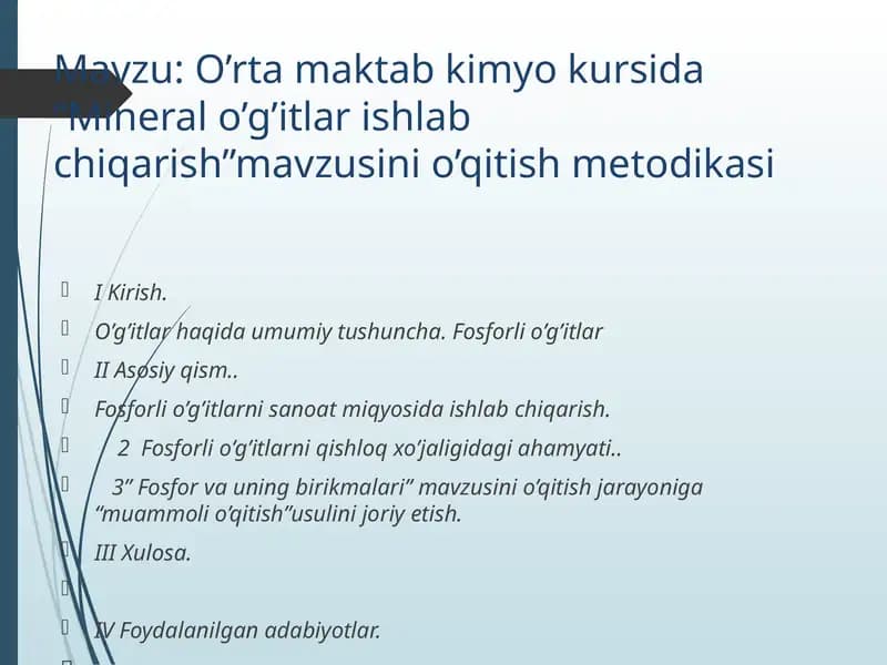 Mineral o’g’itlar ishlab chiqarish