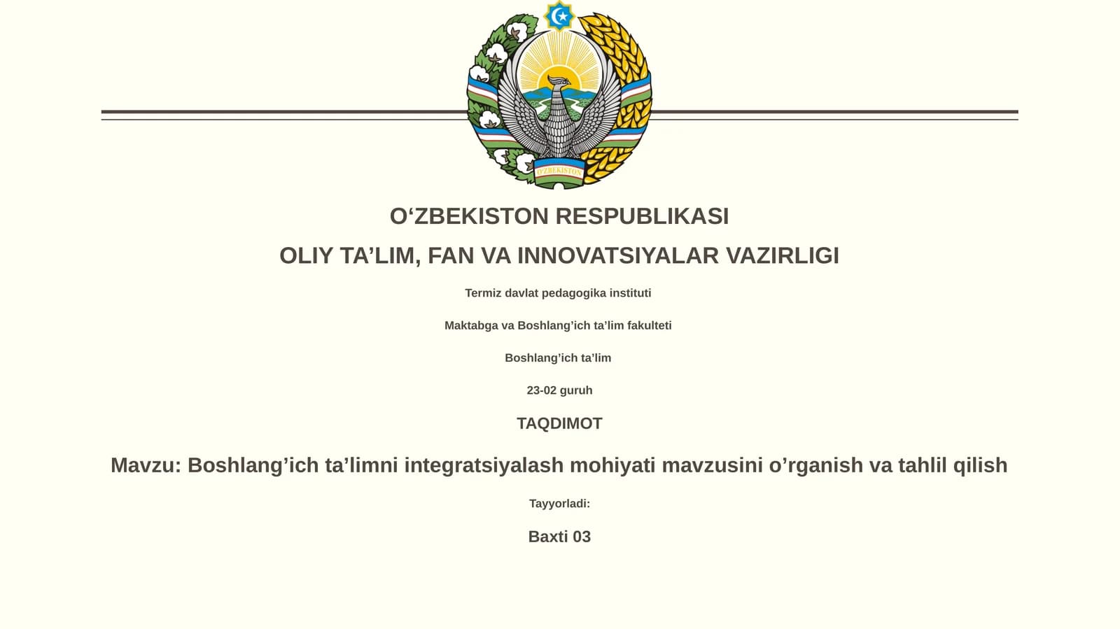Boshlangʼich taʼlimni integratsiyalash mohiyati mavzusini oʼrganish va tahlil qilish