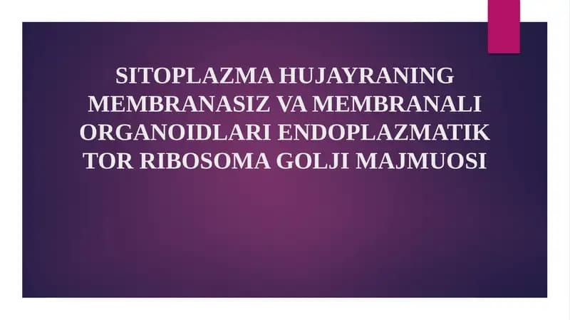 SITOPLAZMA HUJAYRANING MEMBRANASIZ VA MEMBRANALI ORGANOIDLARI ENDOPLAZMATIK TOR RIBOSOMA GOLJI MAJMUOSI