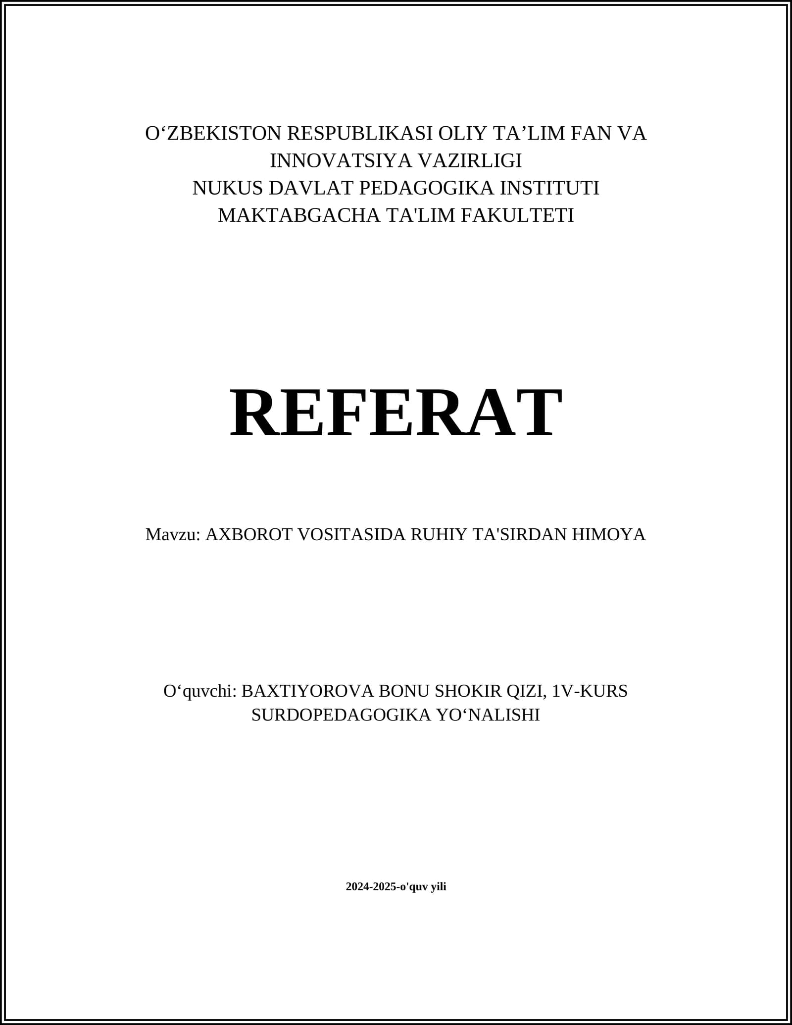 Axborot Vositasida Ruhiy Ta'sirdan Himoya