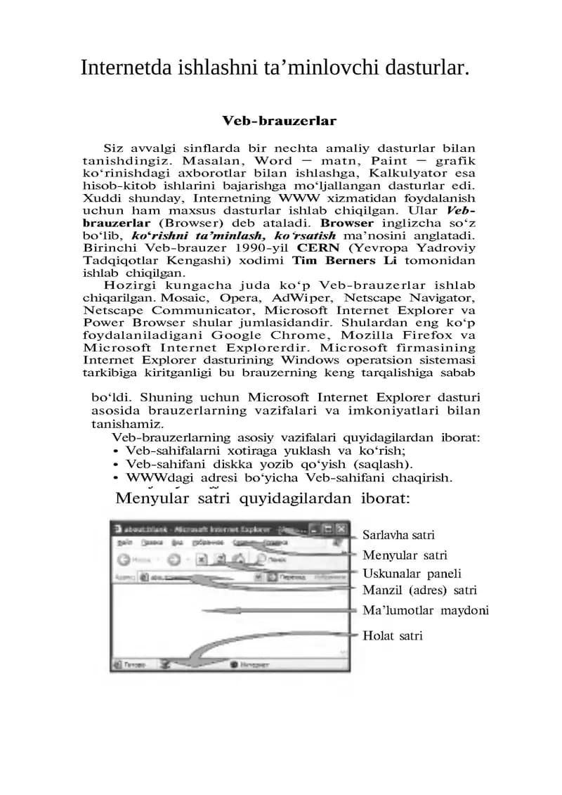 Internetda ishlashni ta’minlovchi dasturlar