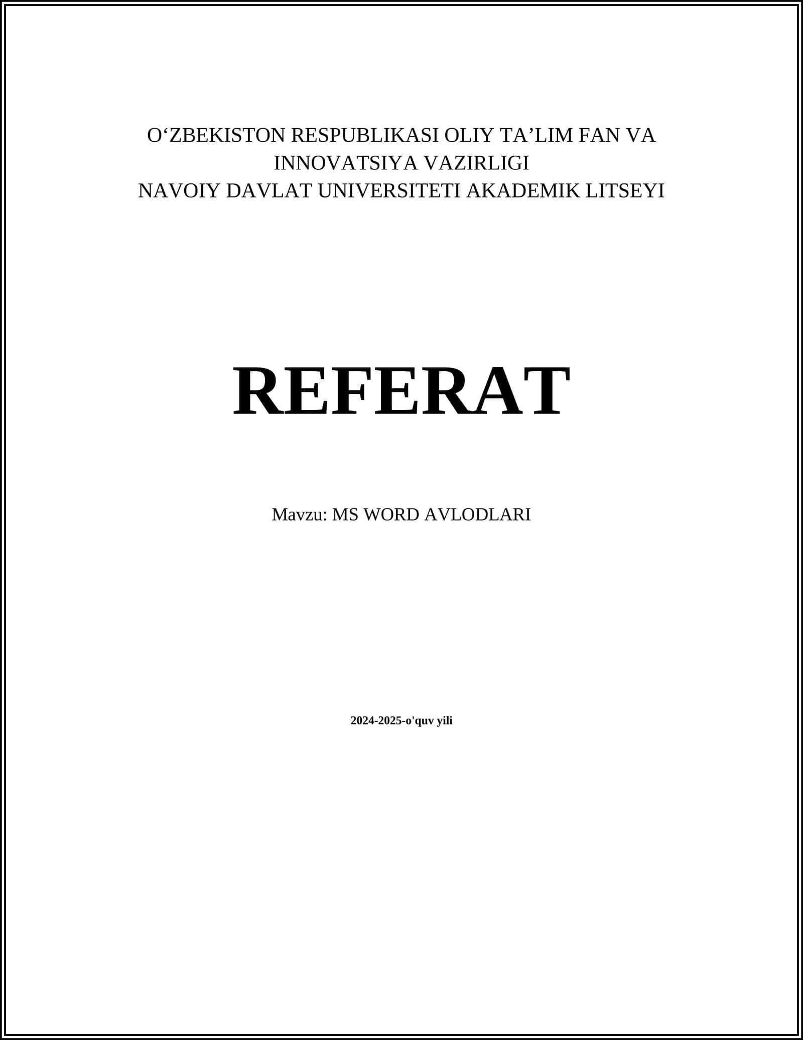 MS WORD AVLODLARI