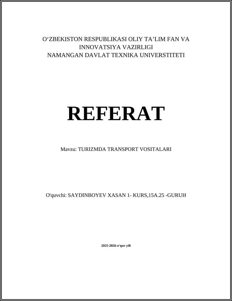 Turizmda Transport Vositalari