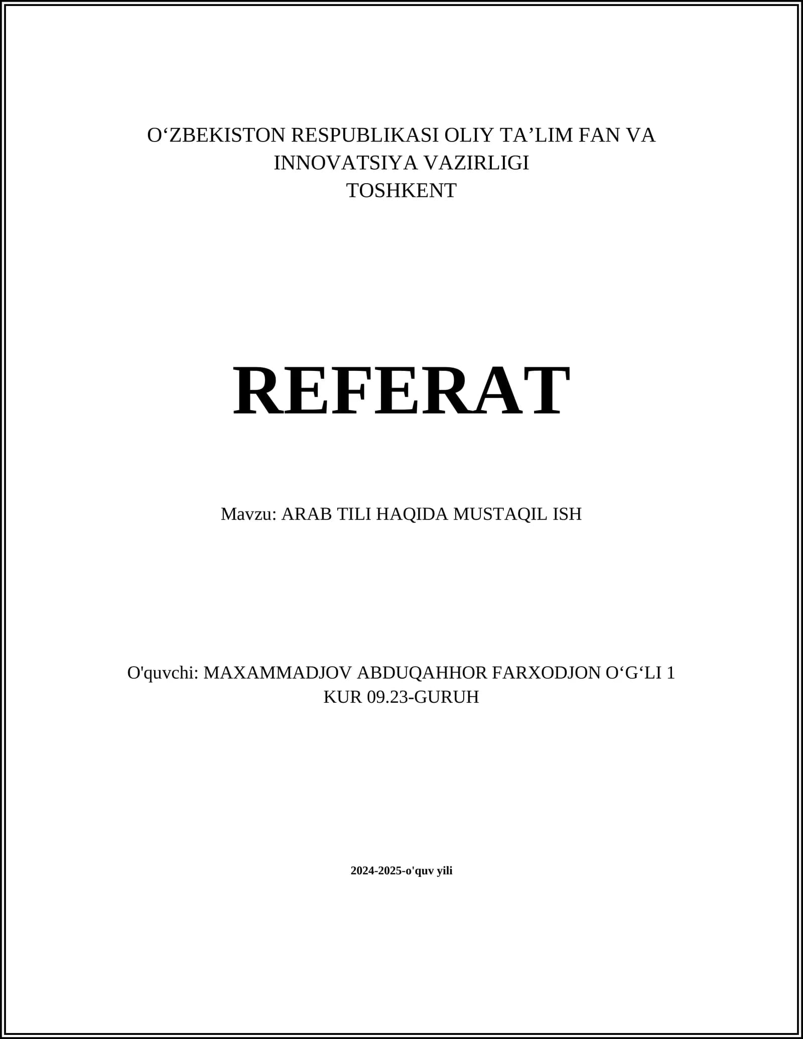 ARAB TILI HAQIDA MUSTAQIL ISH