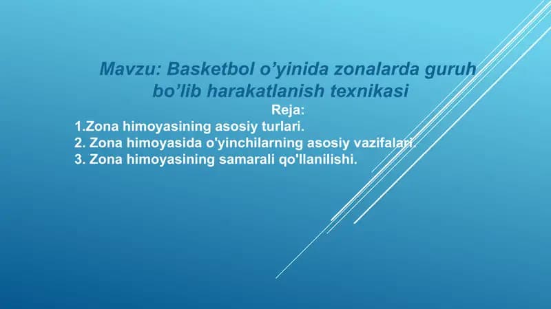 Basketboli oyinida zonalarda guruh bo'lib harakatlanish texnikasi