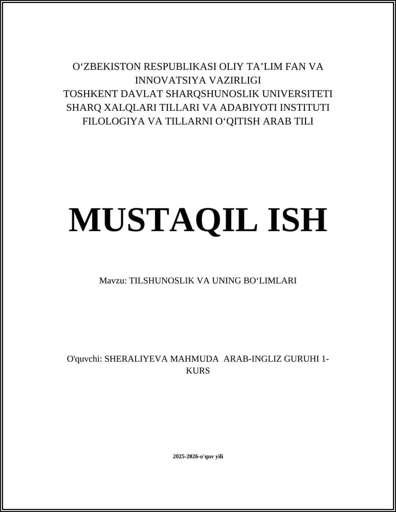 TILSHUNOSLIK VA UNING BOʻLIMLARI (Arab tili)
