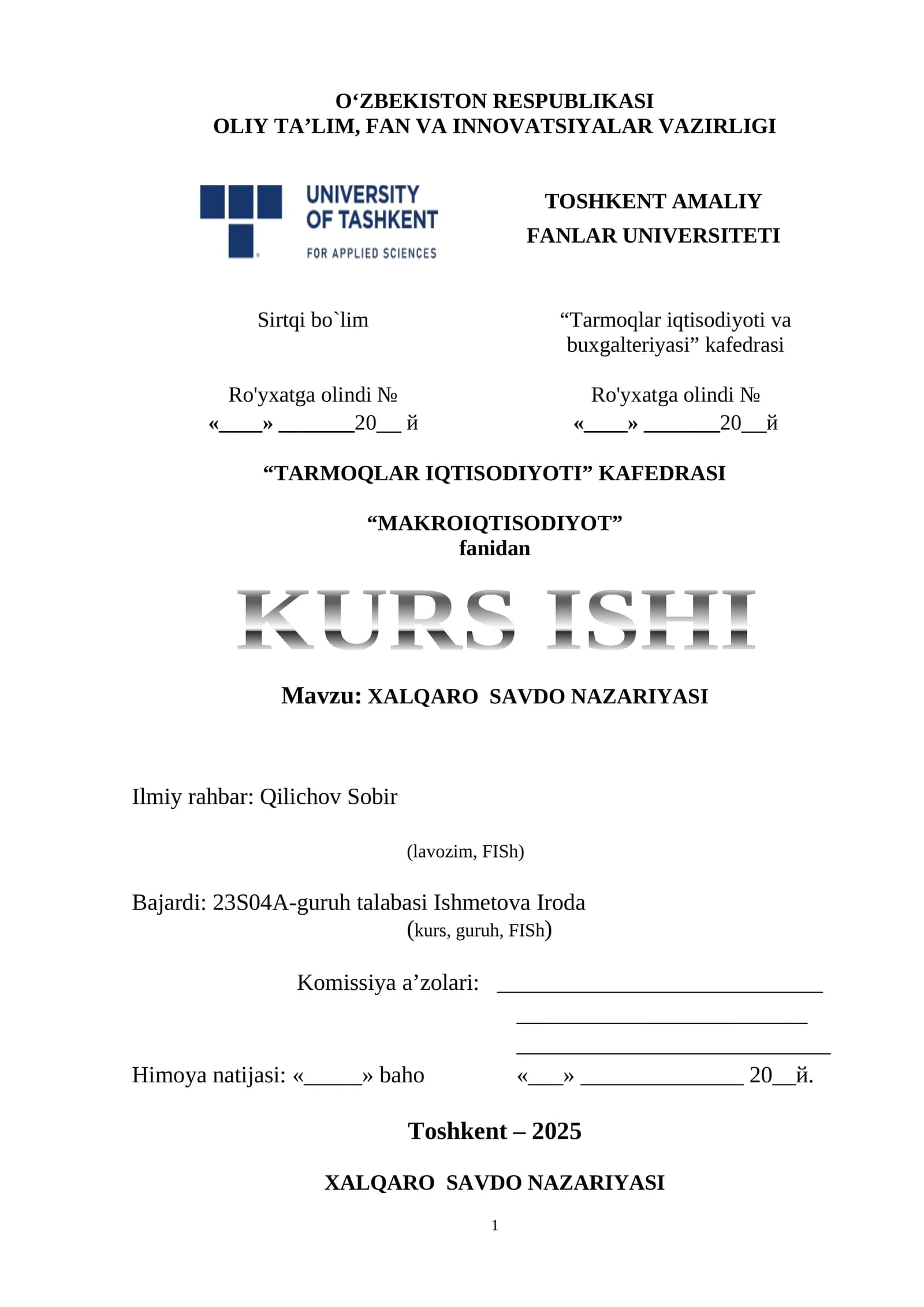 XALQARO SAVDO NAZARIYASI
