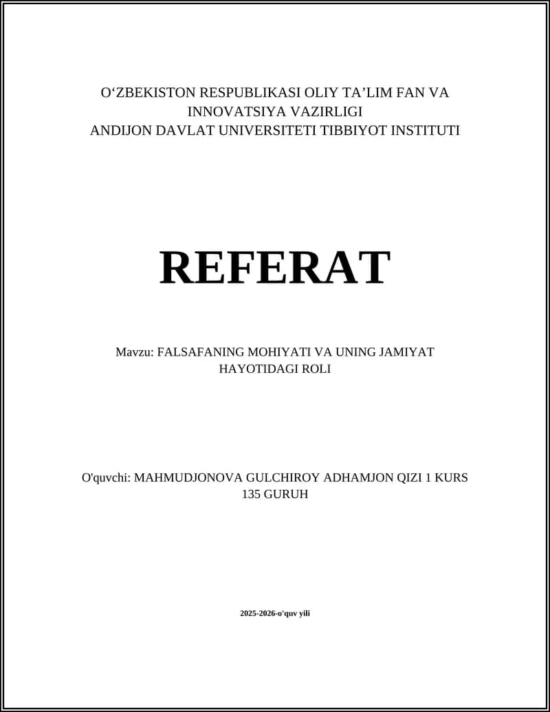 FALSAFANING MOHIYATI VA UNING JAMIYAT HAYOTIDAGI ROLI