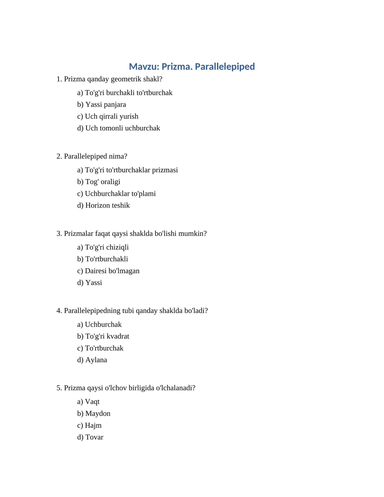 Prizma. Parallelepiped